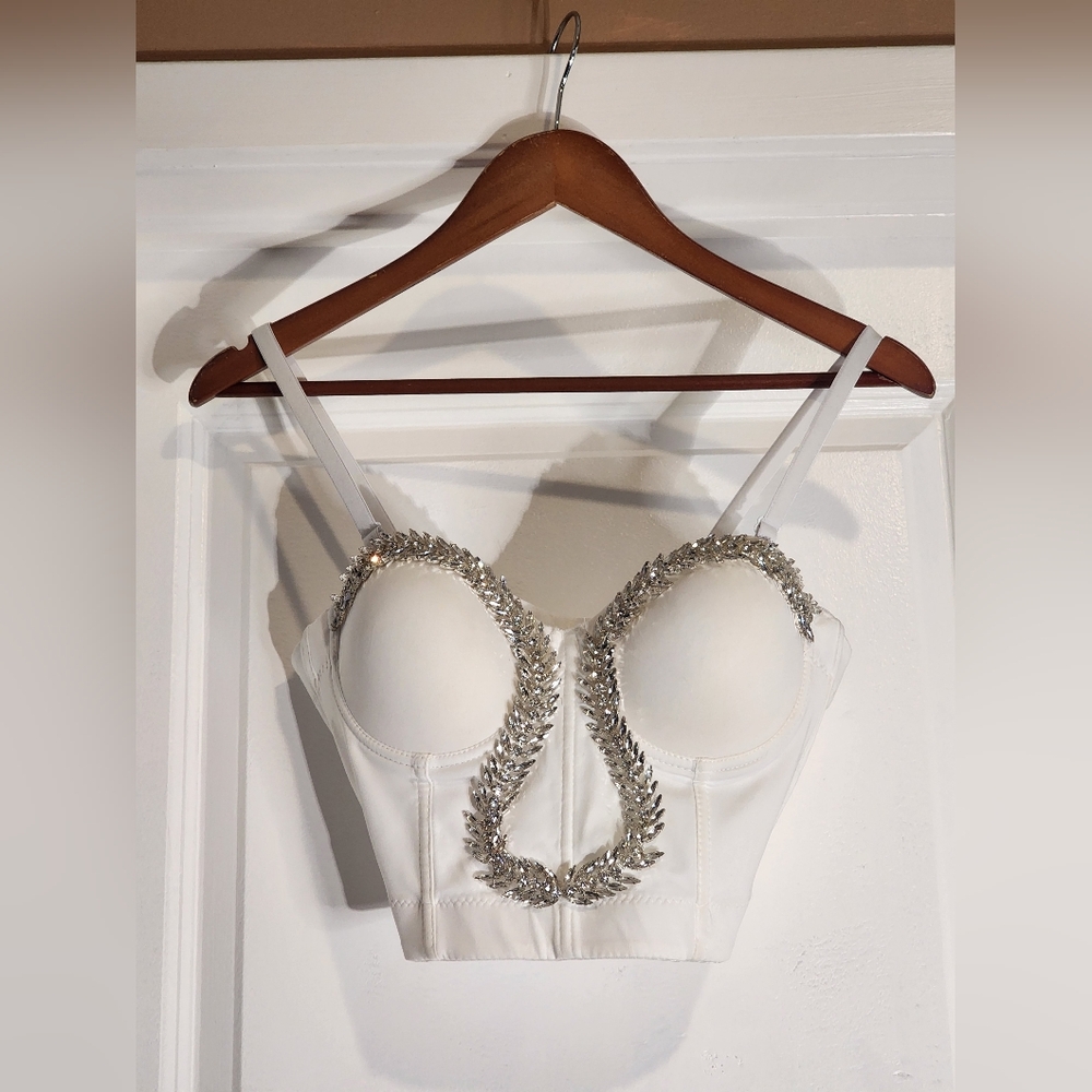 Chic White Bustier with Silver Accents